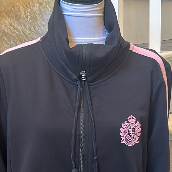 LRL Ralph Lauren Black Pink Stripe Durable Coat Jacket Cowl Collar Size XL - Picture 2 of 6